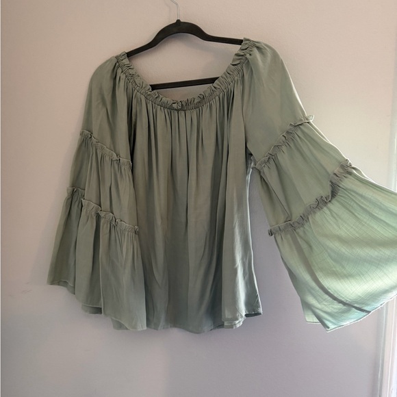 Off-Shoulder Ruffle Sleeve Top - Green - Picture 8 of 8